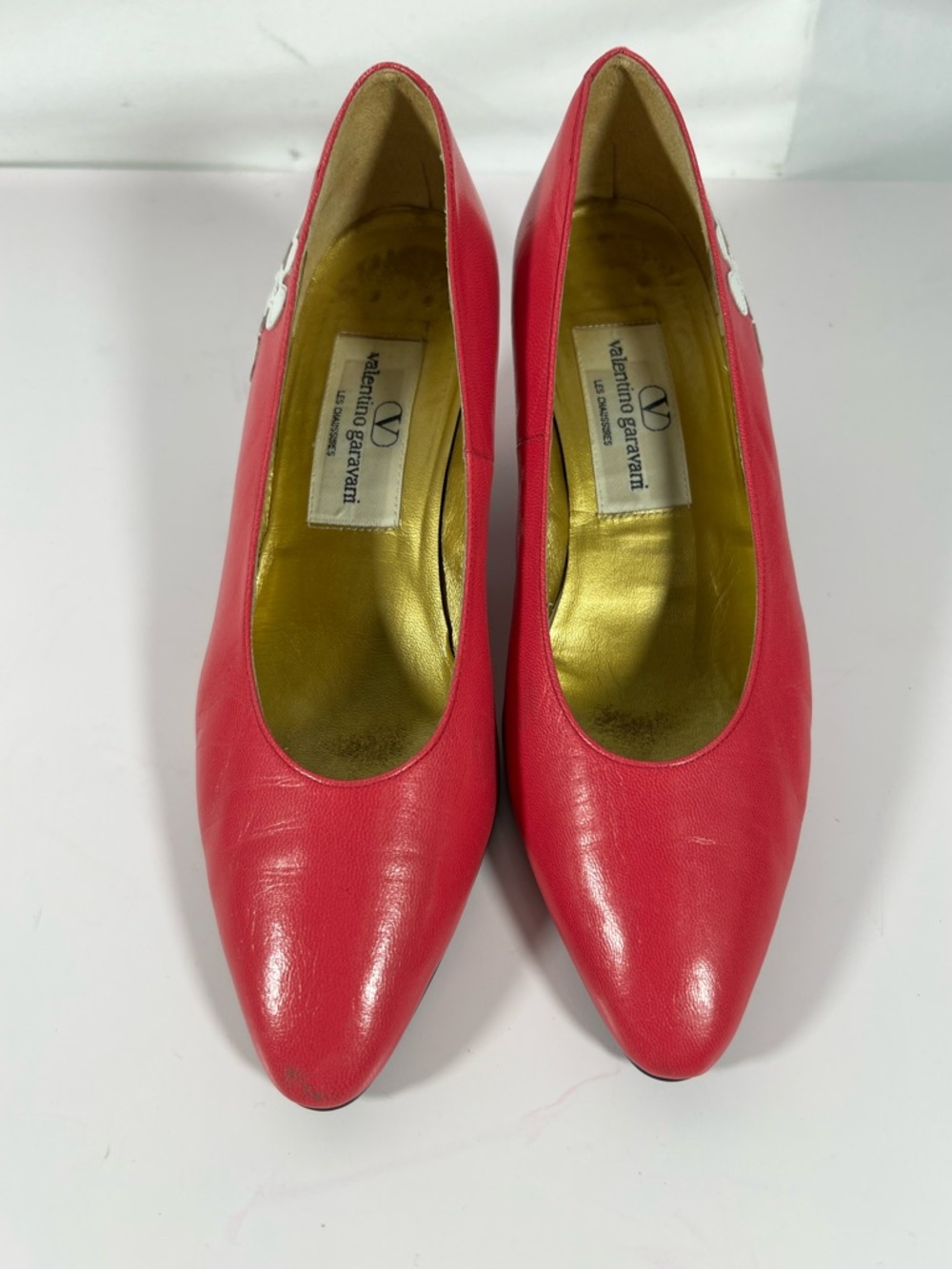 7032: Valentino Garavani Pink Leather Pumps Floral Heels Size 5 - Picture 3 of 9